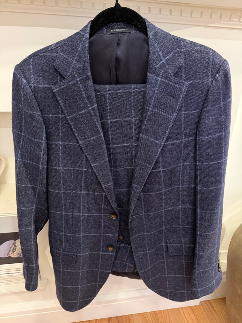 Suitsupply Navy Windowpane wool linen like new suit 38R